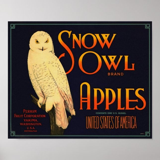 Snow Owl Brand Apples Yakima Washington Poster (Front)