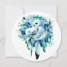 Snow Owl Dreamcatcher Green and Teal Blue Floral