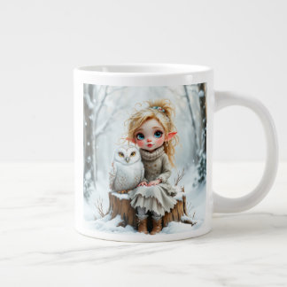 Snow Owl & Elf Large Coffee Mug