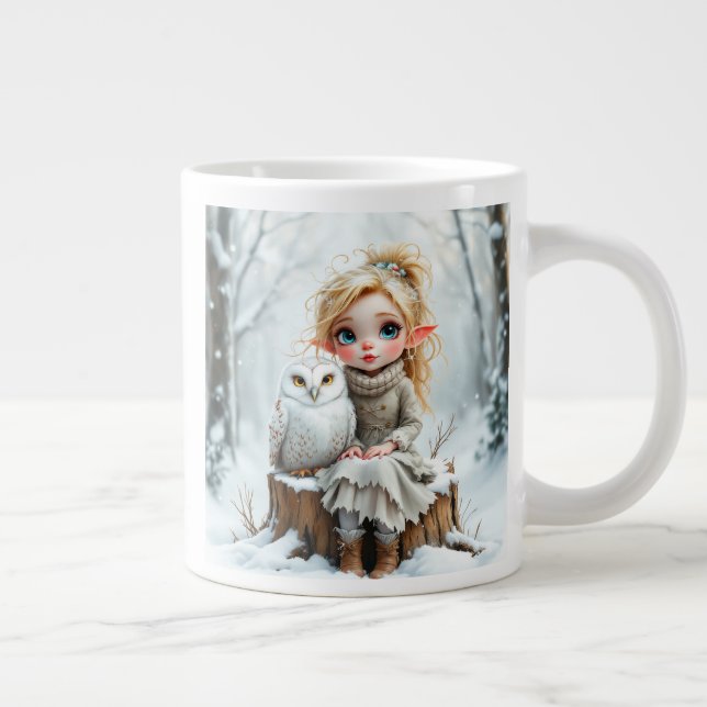 Snow Owl & Elf Large Coffee Mug (Right)