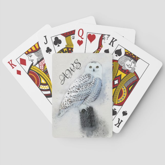 Snow Owl on Post Monogram Playing Cards (Back)