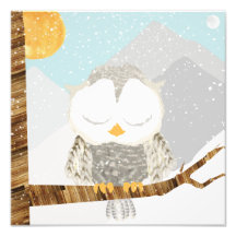 Snow Owl Sleeping in a Tree