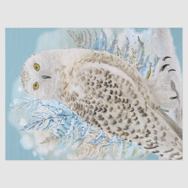 Snow Owl Watercolor Art Tissue Paper (Front)
