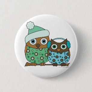 Snow Owls 6 Cm Round Badge