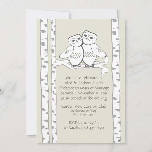 Snow Owls Anniversary Invitation (Front)