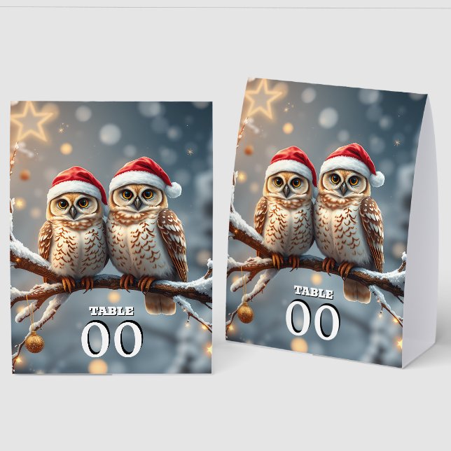 Snow Owls Christmas Table Sign – Cute Winter Owl  (Front/Back)