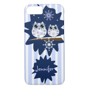 Snow owls, snowflakes & custom Name Case-Mate iPhone Case