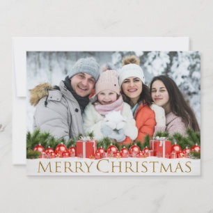 Snow Packages Gold Merry Christmas Wintery Photo Holiday Card