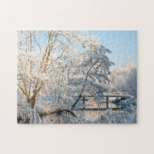 Snow Park Creek & Bridge, 252 pieces Jigsaw Puzzle