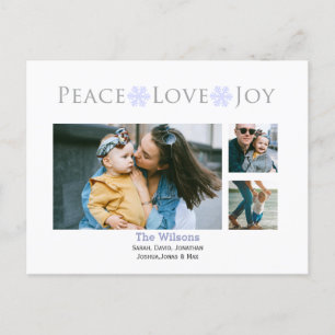 Snow Peace Love Joy Multiple Photo Typography Holiday Postcard