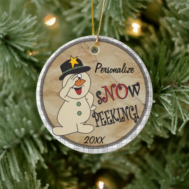 Snow Peeking Snowman Ceramic Tree Decoration (Tree)