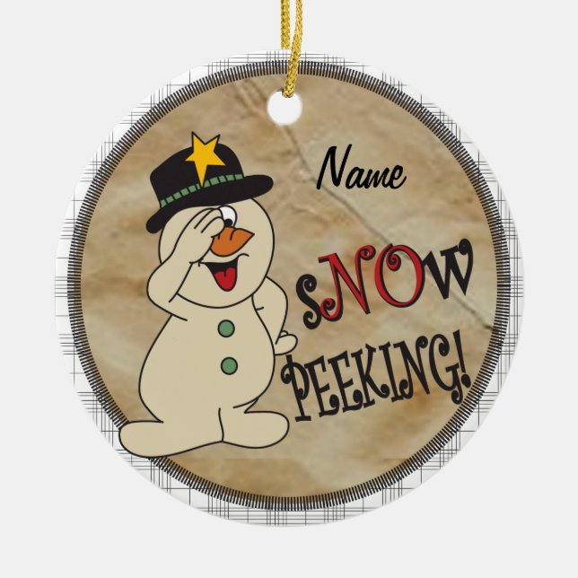 Snow Peeking Snowman Ceramic Tree Decoration (Front)