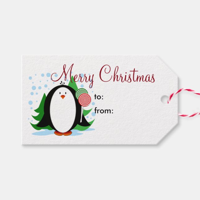 Snow Penguin Merry Christmas Gift Tags (Front (Horizontal))