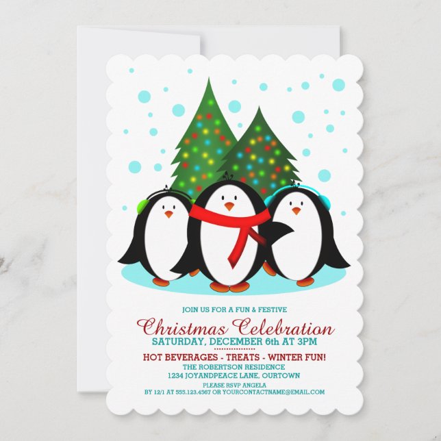 Snow Penguins Christmas Party Invitation (Front)