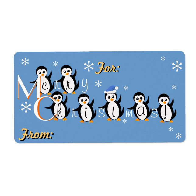 "Snow Penguins" Merry Christmas Gift Labels (Front)