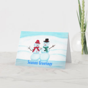 Snow People Waving Hi, Seasons Greetings card