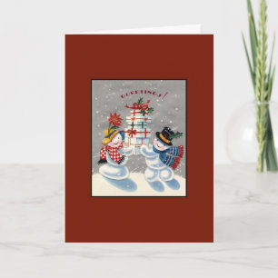Snow People With Presents - A Vintage Card