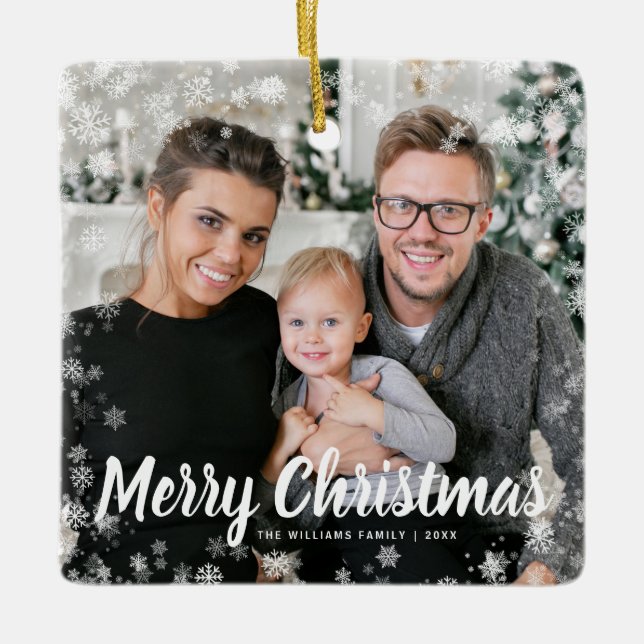 Snow Photo Christmas Ceramic Ornament (Front)