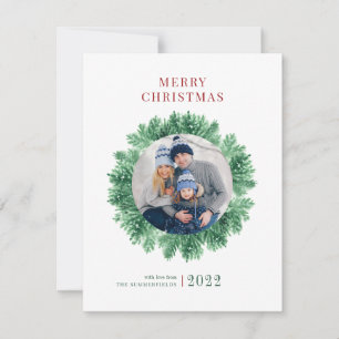 Snow Pine and Family Photo Christmas Holiday Card