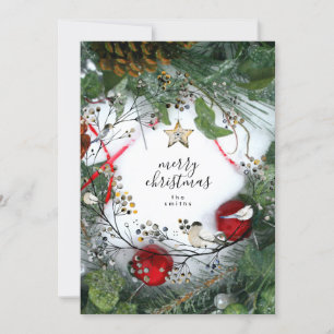 Snow Pine Cones Holly Merry Christmas non photo Holiday Card