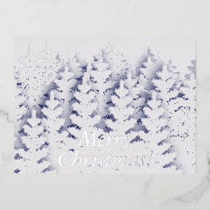 Snow Pine Tree Forest White Christmas Foil Holiday Postcard