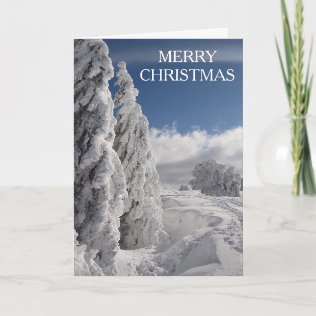 Snow Pine Tree Merry Christmas Holiday Card (Front)