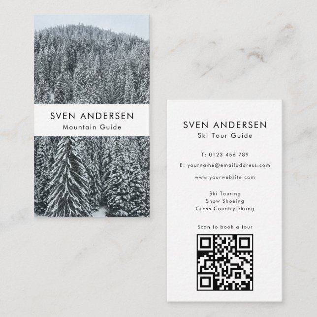Snow Pine Trees Mountain Range Minimal Nordic Business Card (Front/Back)