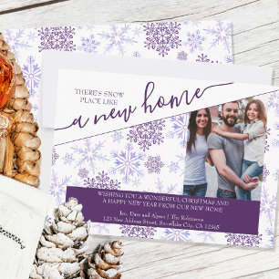 Snow Place Like a New Home Purple Snowflake Photo Holiday Card
