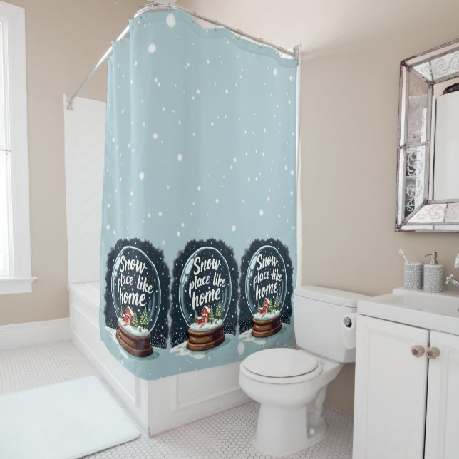Snow Place Like Home Holiday Quote Shower Curtain (In Situ)