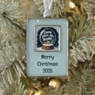 Snow Place Like Home Holiday Quote Silver Plated Framed Ornament