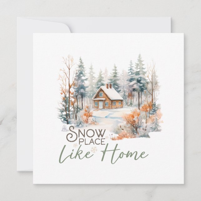 Snow Place Like Home, Mountain Cabin Christmas Holiday Card (Front)