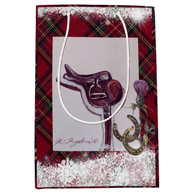 snow , plaid and equestrian theme medium gift bag (Front)