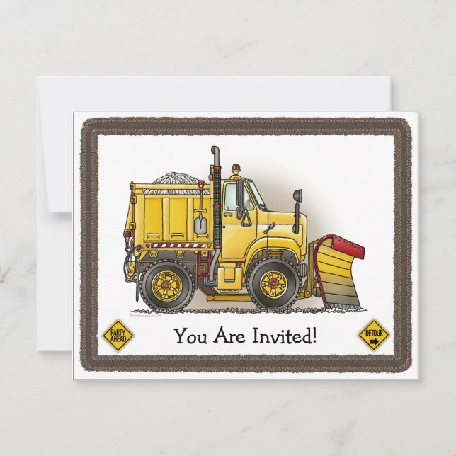 Snow Plough Construction Kids Party Invitation (Front)