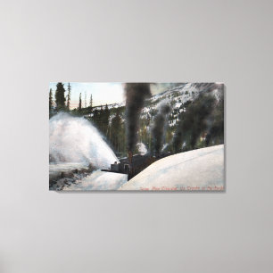 Snow Plough Railroad Clearing Tracks in Rocky Canvas Print