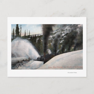 Snow Plough Railroad Clearing Tracks in Rocky Postcard