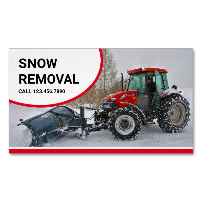 Snow Plough Tractor Snow Removal Service Magnetic Business Card (Front)