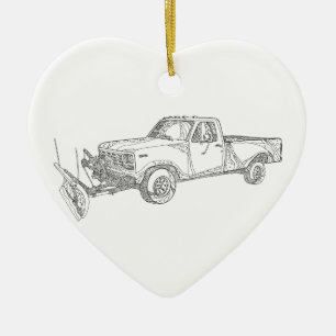 Snow Plough Truck Doodle Art Ceramic Tree Decoration