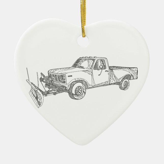 Snow Plough Truck Doodle Art Ceramic Tree Decoration (Front)