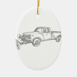 Snow Plough Truck Doodle Art Ceramic Tree Decoration