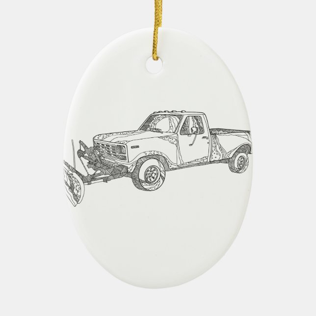 Snow Plough Truck Doodle Art Ceramic Tree Decoration (Front)
