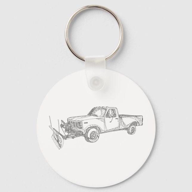 Snow Plough Truck Doodle Art Key Ring (Front)
