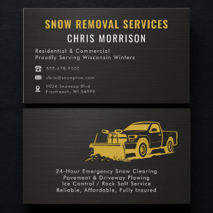 Snow Plowing Removal Metallic Black Gold Business Card