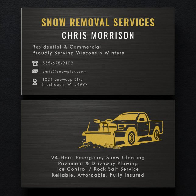 Snow Plowing Removal Metallic Black Gold Business Card (Creator Uploaded)