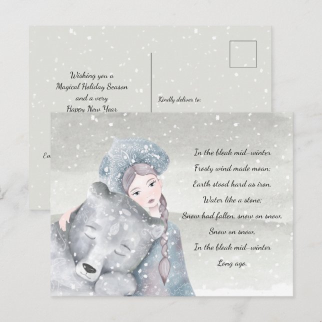 Snow Princess Bear Bleak Midwinter Lyrics Holiday  Postcard (Front/Back)