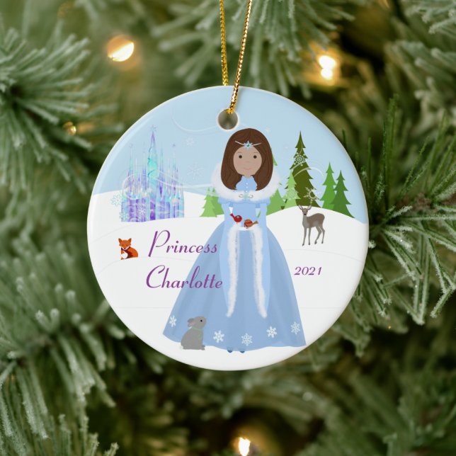 Snow Princess Brown Hair Ceramic Tree Decoration (Tree)