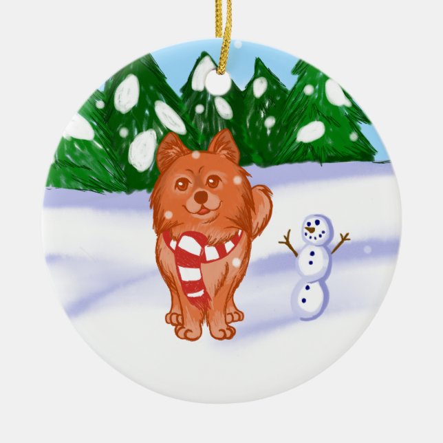 Snow Puppy Ceramic Tree Decoration (Front)
