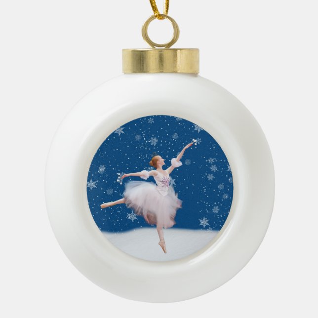 Snow Queen Ballerina Customisable Ceramic Ball Christmas Ornament (Front)