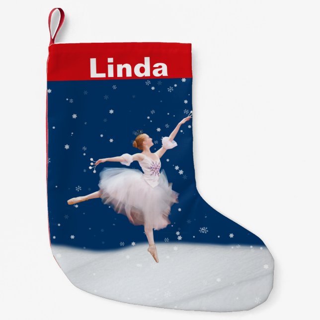Snow Queen Ballerina Customisable Name Small Christmas Stocking (Front)