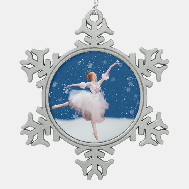 Snow Queen Ballerina Customisable Snowflake Pewter Christmas Ornament (Front)