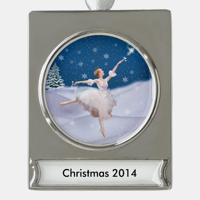 Snow Queen Ballerina Customisable Text Silver Plated Banner Ornament (Front)